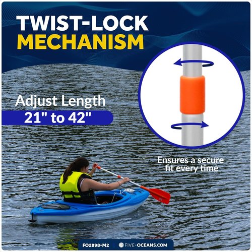 Five Oceans Telescoping Paddle - Emergency Boat Paddle, Floating Orange, Extends 21" to 42" for Easy Storage