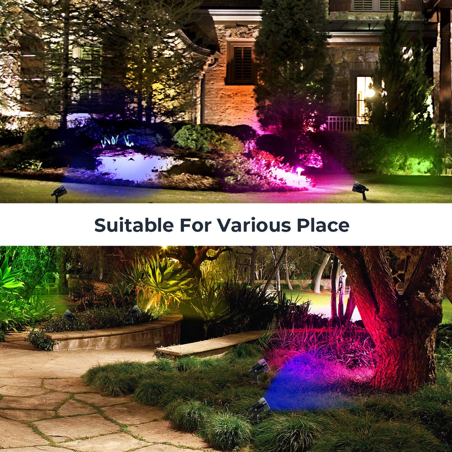 Smiful Color Changing Spotlights Yard Spot Lights Outdoor Timer IP65 Waterproof LED Landscape Lighting Remote Dimmable Memory Pathway House Garden Lawn Christmas Uplights (8 in 1)