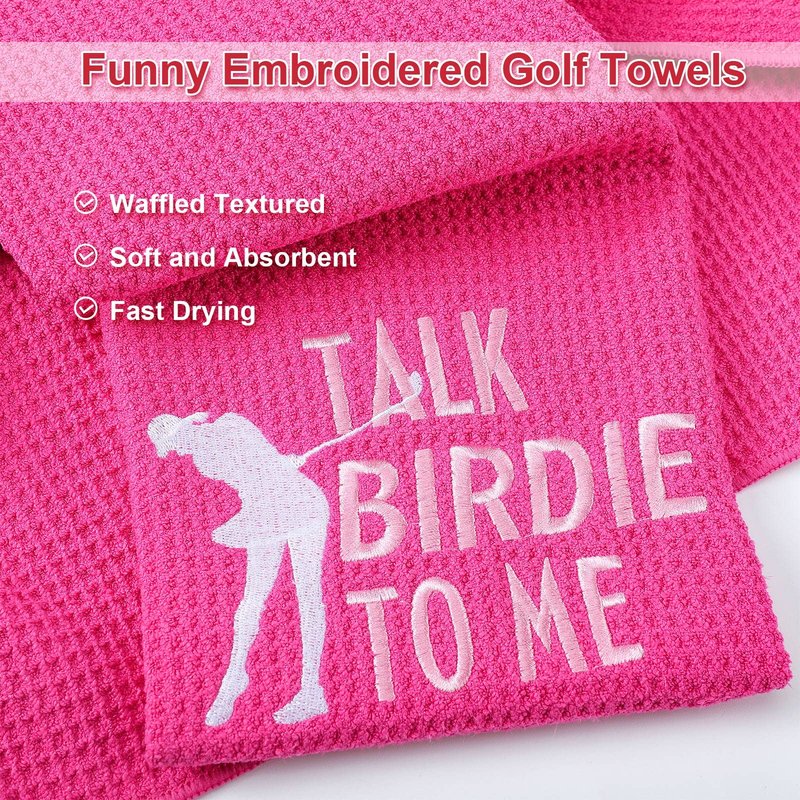 Moukeren 3 Pcs Funny Womens Golf Towels Microfiber Embroidered Ball Towel with Clip for Mother Day Retirement Birthday Gift for Grandma Mom Sister Golfer Lover(Black, Hot Pink, Pink,Elegant Style)
