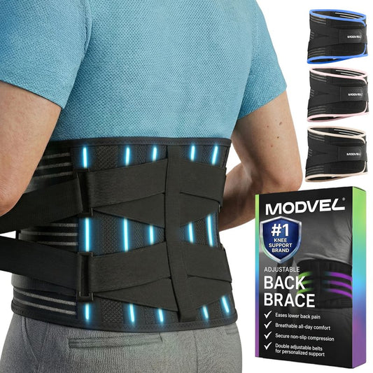 Modvel Back Brace for Lower Back Pain Women and Men – Lumbar Support Belt for Sciatica, Herniated Disc, Muscle Strain – Adjustable Breathable Work Brace with 6 Stays – Support for Posture – Size L