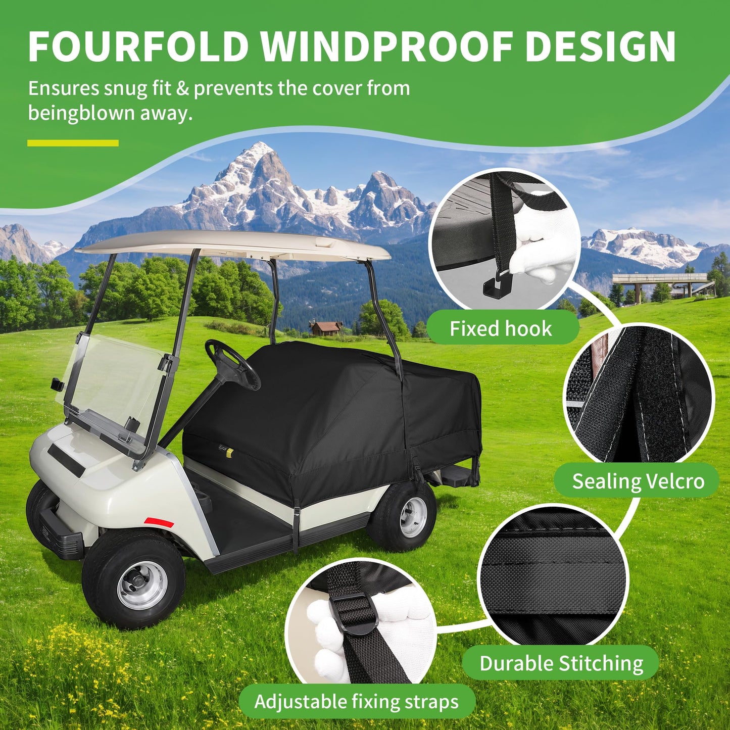 10L0L Universal Golf Cart Seat Covers 4-Passenger, Waterproof Dustproof UV Resistant, Heavy-Duty All-Weather Protection for Club Car EZGO Yamaha and Most Golf Carts (All Black)