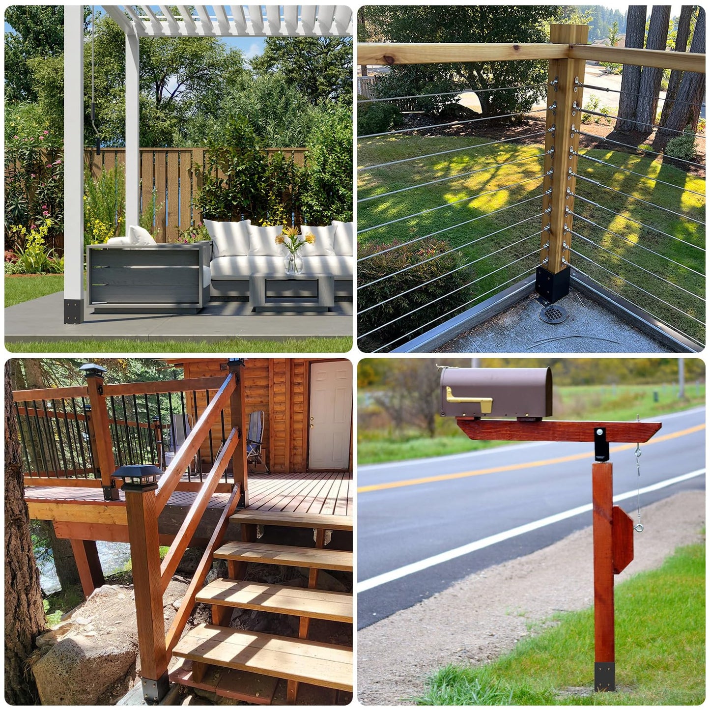 SPACEEUP 4x4 Post Base 12 Pcs, Inner Size 3.6"x3.6" Deck Post Base, Heavy Duty Powder-Coated Post Anchor Black Wood Post Brackets for Decking Porch Railing Support