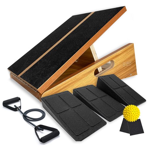 BAM Athletica 5in1 TherapyFlex Pro Slant Board for Calf Stretching, Exercise & Physical Therapy | Adjustable Calf Stretcher Wooden Velour Board for Calf Stretching, Ankles & Exercise