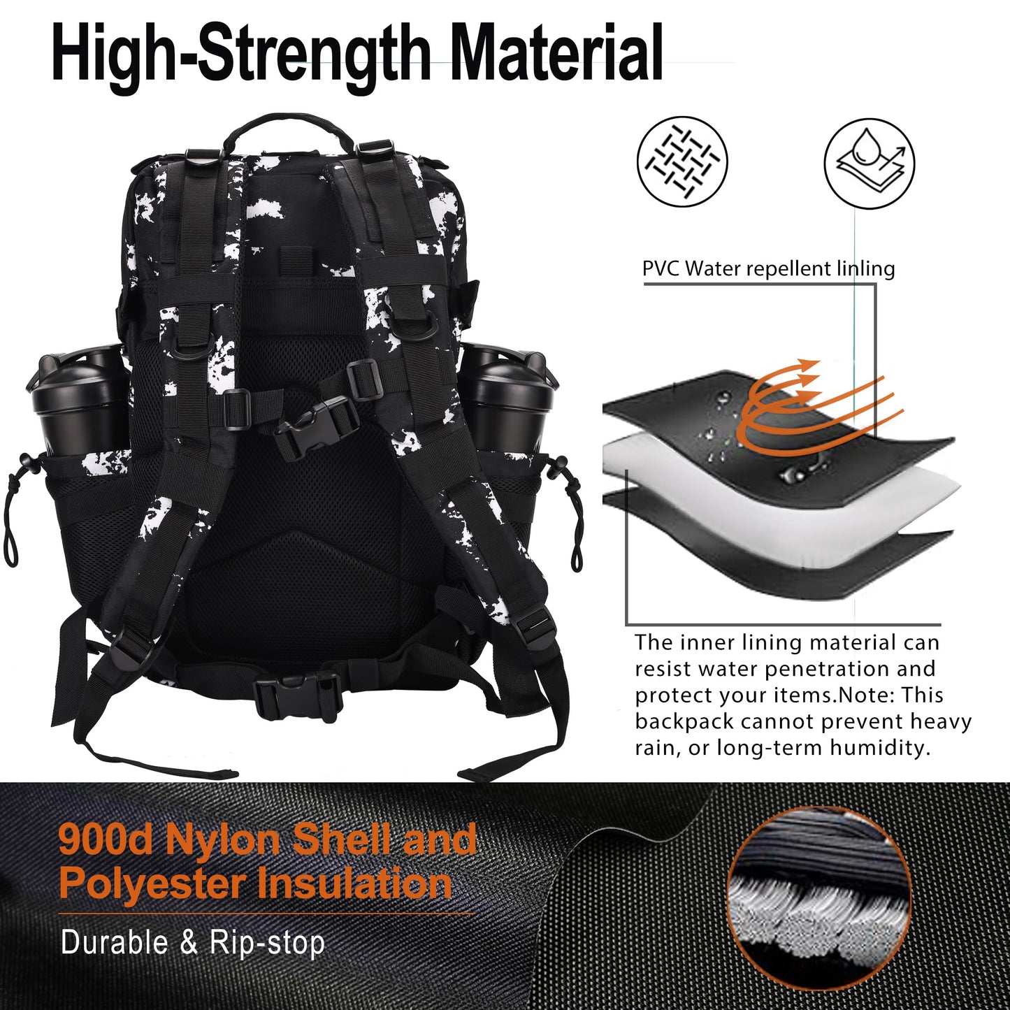 LHI Tactical Military Backpack for Men and Women 45L Large Molle Army Assault Pack 3 Day Travel Backpacks - Black lightning