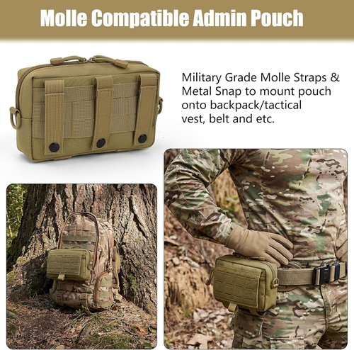 Bvya Tactical Molle Admin Pouch - Front Laser-Cut Loop EDC Utility Tool Pouch | Versatile Waist Pack with Flag Patch
