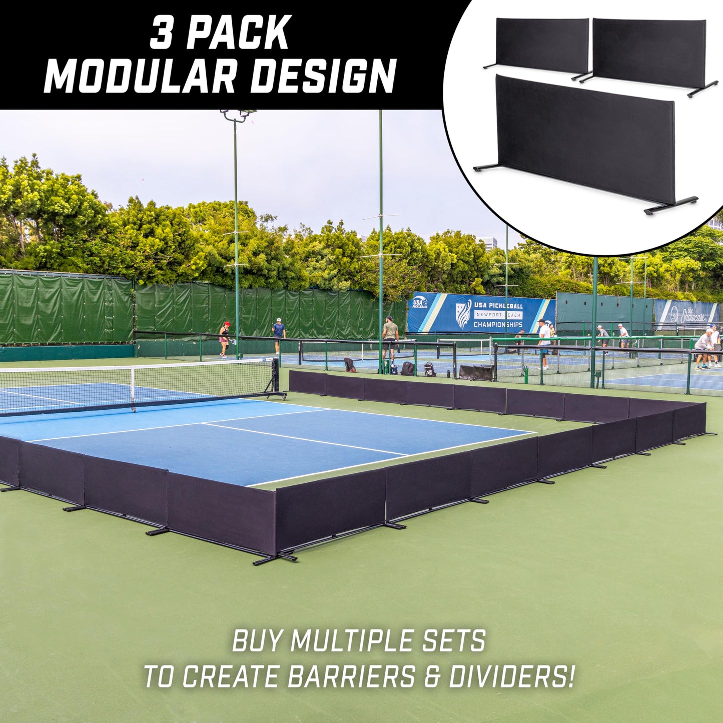 GoSports Pickleball Ball Barrier 3 Pack - Brandable Court Dividers for Pickleball Courts