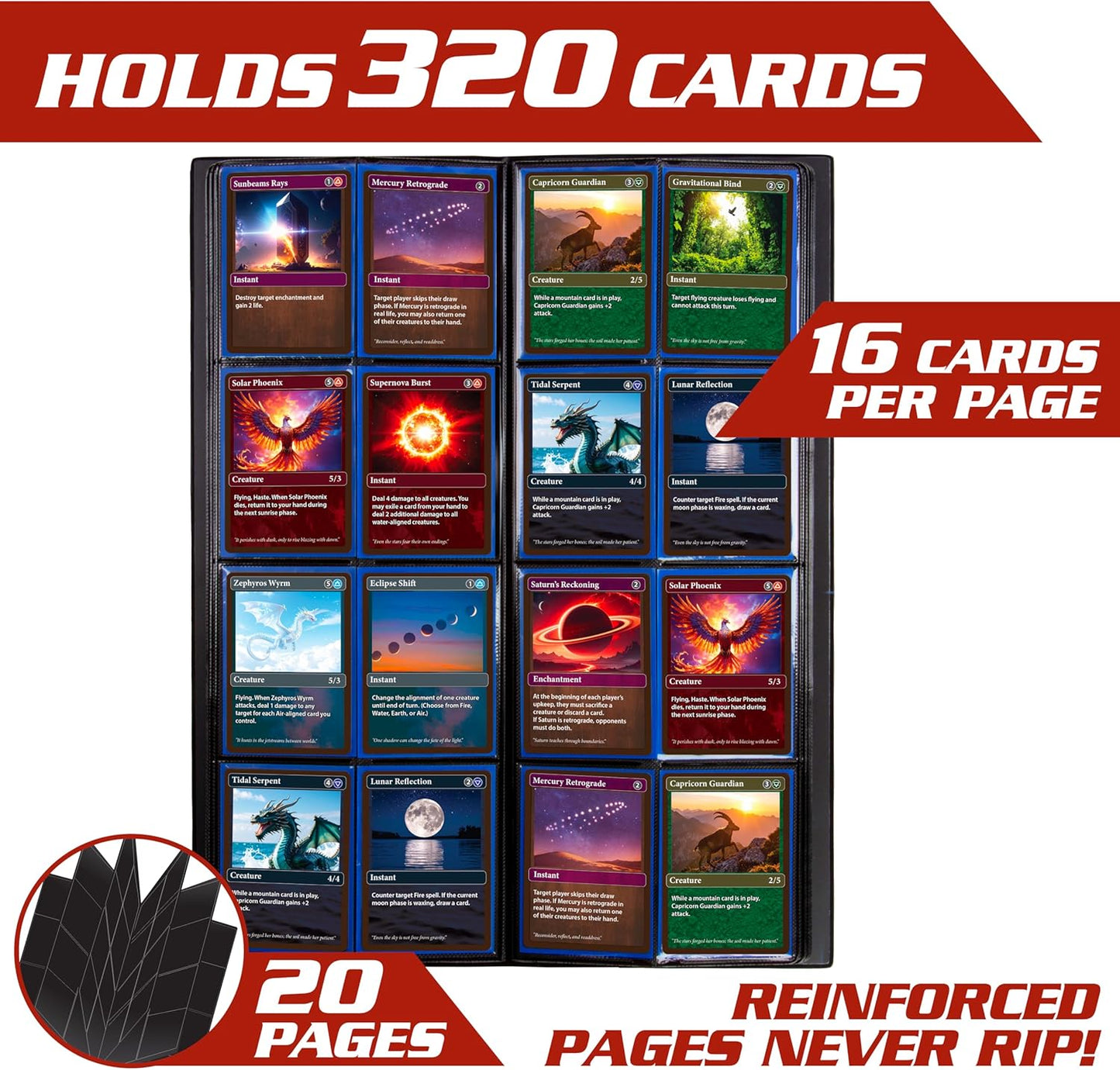 Monster Trading Card Album - Matte Black Binder with Anti-Theft Protection | Holds 320 Cards for Yu-Gi-Oh, Pokémon, MTG