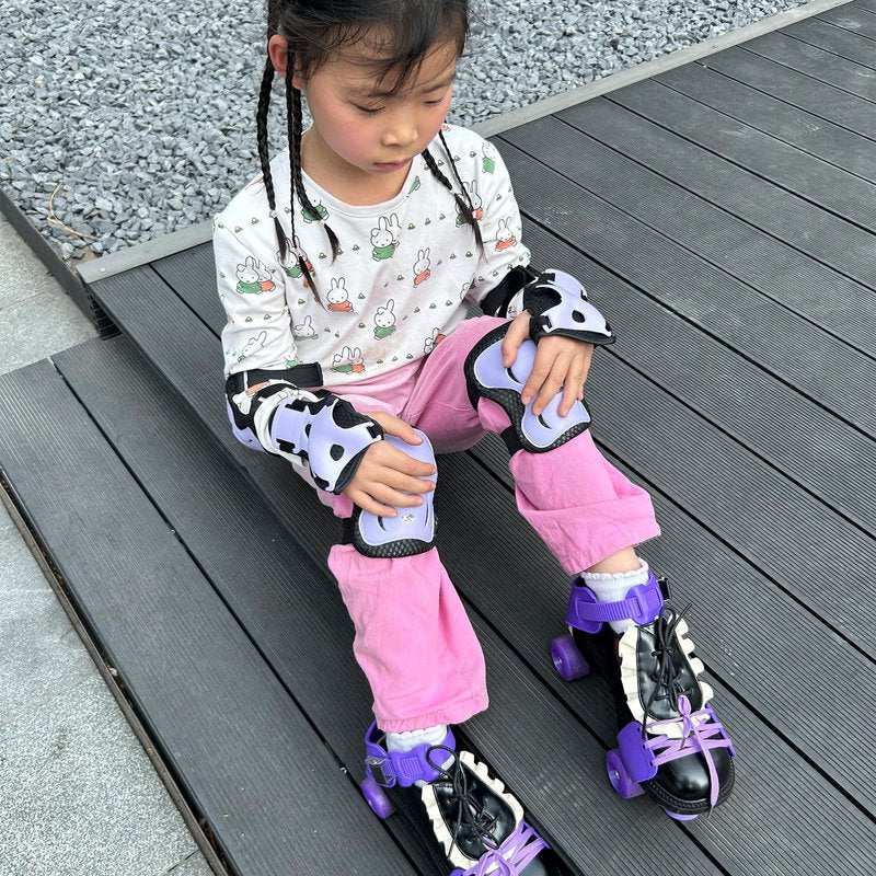 Roller Skates for Girl Boy,Quad Rollerskate for Little Kid Age 2-5, Adjustable Size from 6C-12C,Retractable Skates for Beginning with Knee,Hand Protection, Birthday Gift Indoor Outdoor Sport