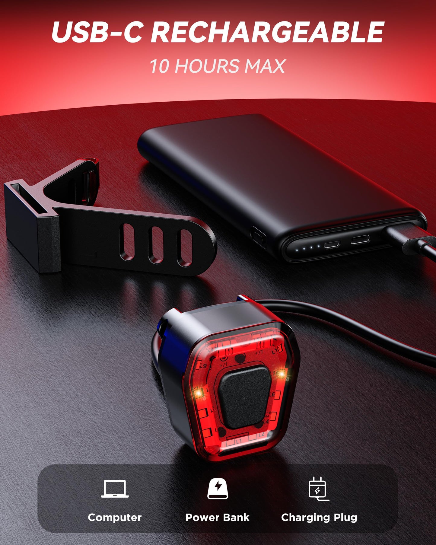 Prasky Bike Tail Light 5 Modes, Bike Lights for Night Riding, USB-C Rechargeable Bicycle Taillight, Red LED Safety Light
