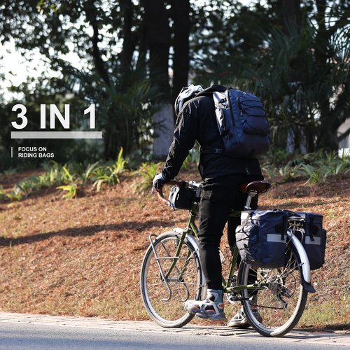 HUNTVP Bike Bag Bike Pannier Bag 3 in 1 Rack Saddle Bag Backpack Rear Seat Bag Shoulder Bag Laptop Pannier Cargo Rack Bicycle Bag with Rain Cover (Black)