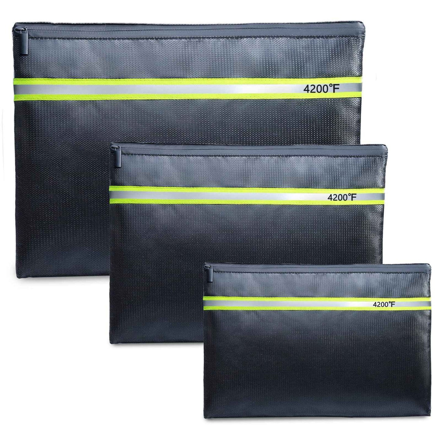 FRECOLSH Fireproof Document Bag – 3 Pack (15" x 11", 13" x 9.7", 10.5" x 8") Fireproof & Water- proof Document Organizer | Document Holder with Zipper Secure for Cash, Passports, Check& More