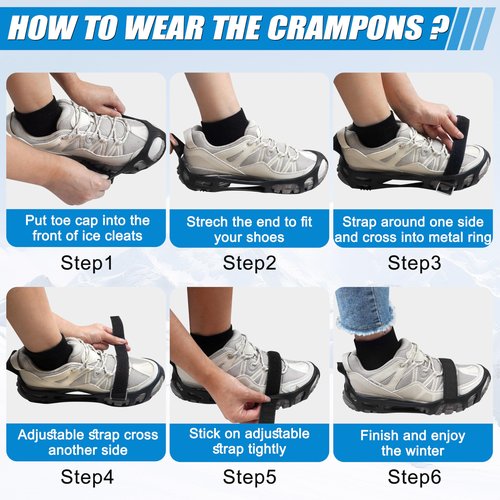FUSIGO Ice Cleats for Shoes & Boots Snow Traction Crampons, 24 Stainless Steel Teeth, Non-Slip Walk Traction Cleats, Women Men Kids Hiking Walking Fishing Strap M, Black, Modern Style