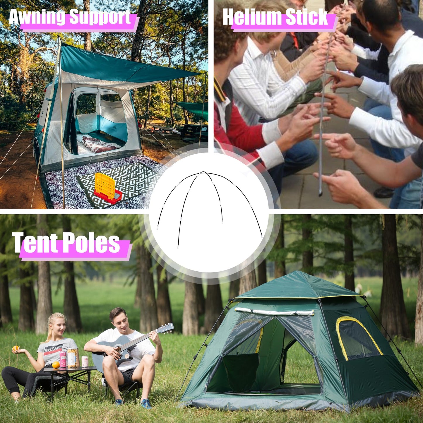Betus Aluminum Tent Poles Replacement - Pre-Assembled Black Tent Pole for Hiking & Camping - Easy to Install Outdoor Tent Repair Rod (12Ft)