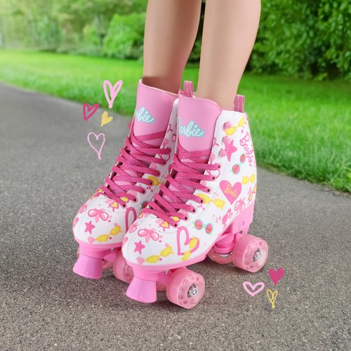 Barbie Roller Skates for Girls - Adjustable Sizes 12-2, Glitter Wheels, ABEC 5 Bearings - Durable PVC Material, Foam Shoe Lining - Perfect for Active Fun and Adventures