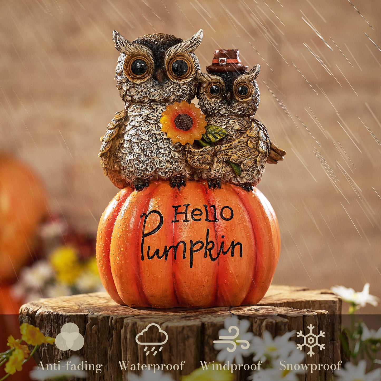 TERESA'S COLLECTIONS Fall Decor, Fall Owl Decor, Owl Perch on Pumpkin with Solar Light, Outdoor Fall Decor Waterproof Resin, Fall Gifts Outdoor/Indoor, 7.1"
