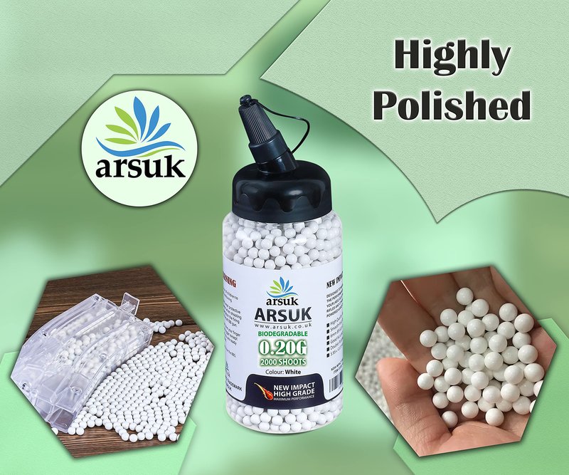 ARSUK Biodegradable Airsoft BB Pellets – 6mm White – 0.20g Seamless Plastic Rounds for Reliable Practice, Training, and Recreational Play – Pack of 2000