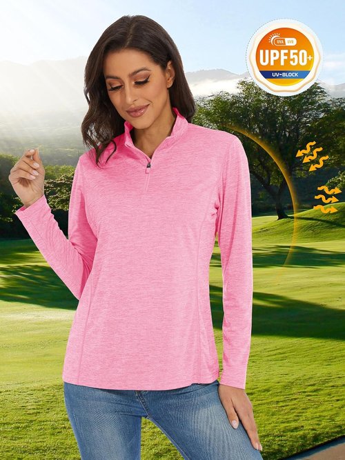 MAGCOMSEN Women's UPF 50+ Sun Shirt - Long Sleeve 1/4 Zip Quick Dry Athletic Top for Hiking & Running