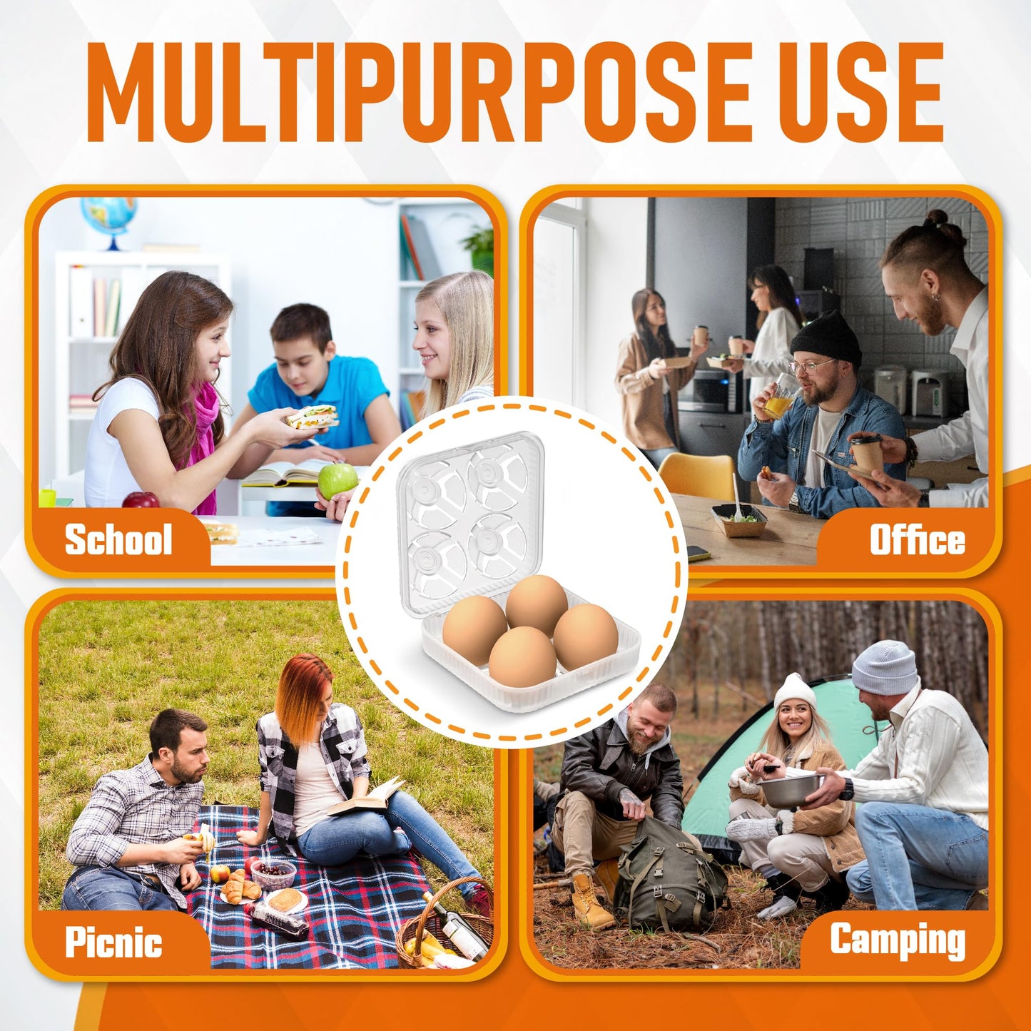 ZPU Egg Holder Camping, 2Pcs 4 Grid Egg Container, Plastic Egg Carrier for Camping Picnic Travel Outdoor Refrigerator Kitchen, Protective Egg Storage Case, Clear White