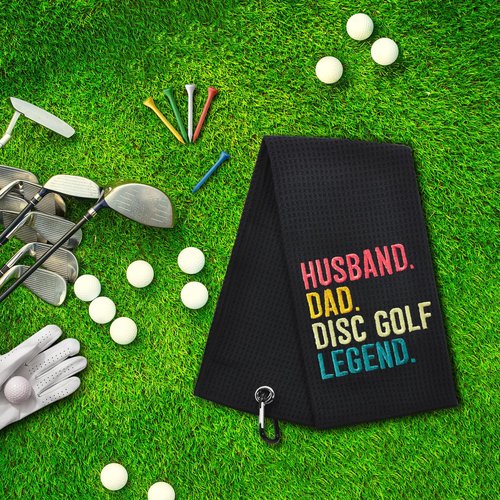 ERHACHAIJIA Husband Dad DiscGolf Legend Embroidered Disc Golf Towel with Clip. Funny DiscGolf Accessories Golf Gifts for Men Disc Golf Lover Dad, Birthday Retirement Present for Papa Husband Grandpa