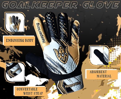 Keeperking Soccer Goalie Gloves - Youth Football Gloves with Double Wrist Protection & 4mm Anti-Slip Palm