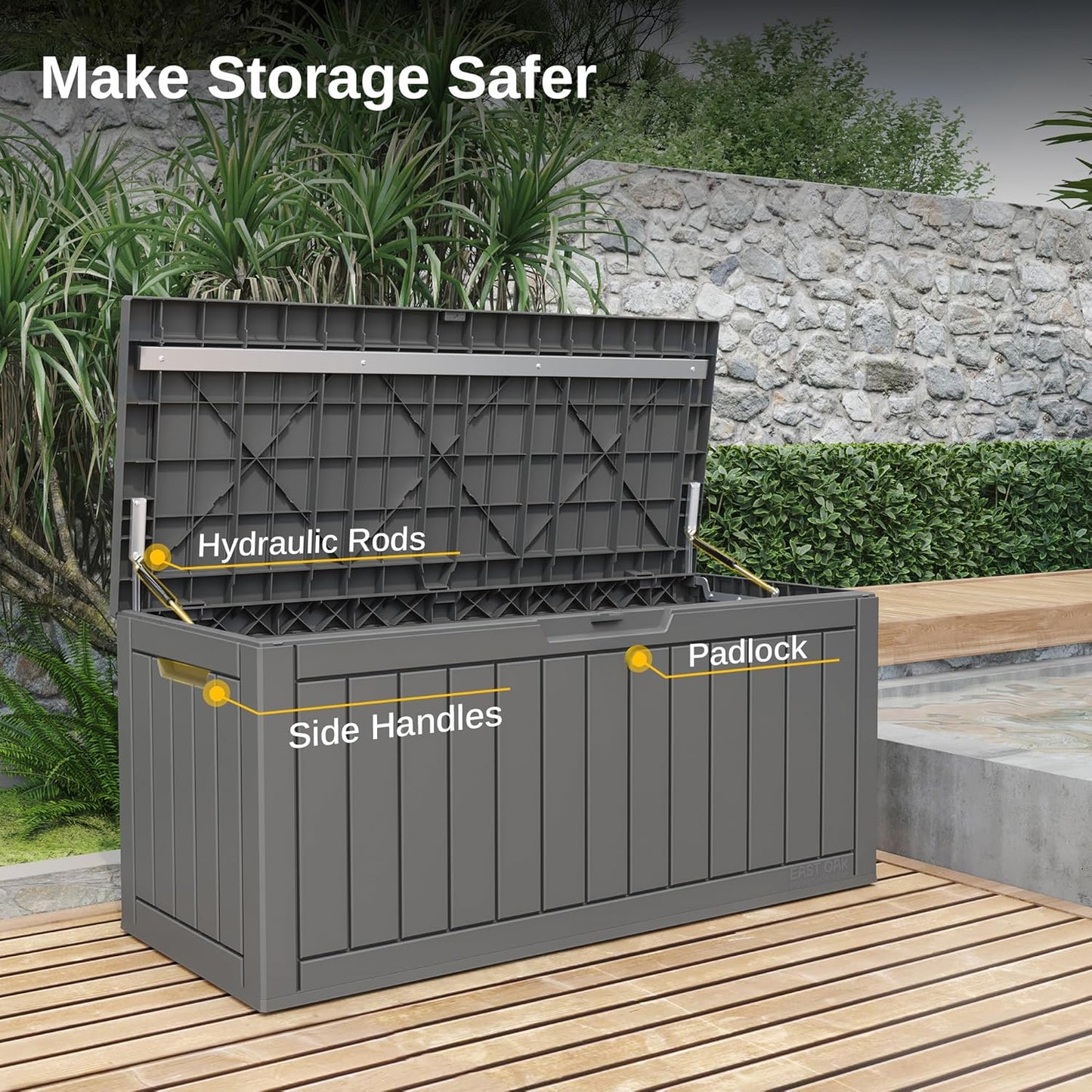31 Gallon Waterproof Outdoor Storage Box - Lockable Resin Deck Bin for Patio Cushions & Tools - UV Resistant, Black