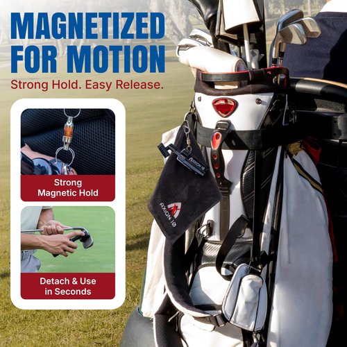 Axion10 Magnetic Golf Club Brush with Water & Towel – Premium Leak-Proof Golf Brush and Groove Cleaner, Nylon Bristle, Strong Magnetic Clip – Golf Club Cleaner for Irons, Wedges, Balls and Shoes