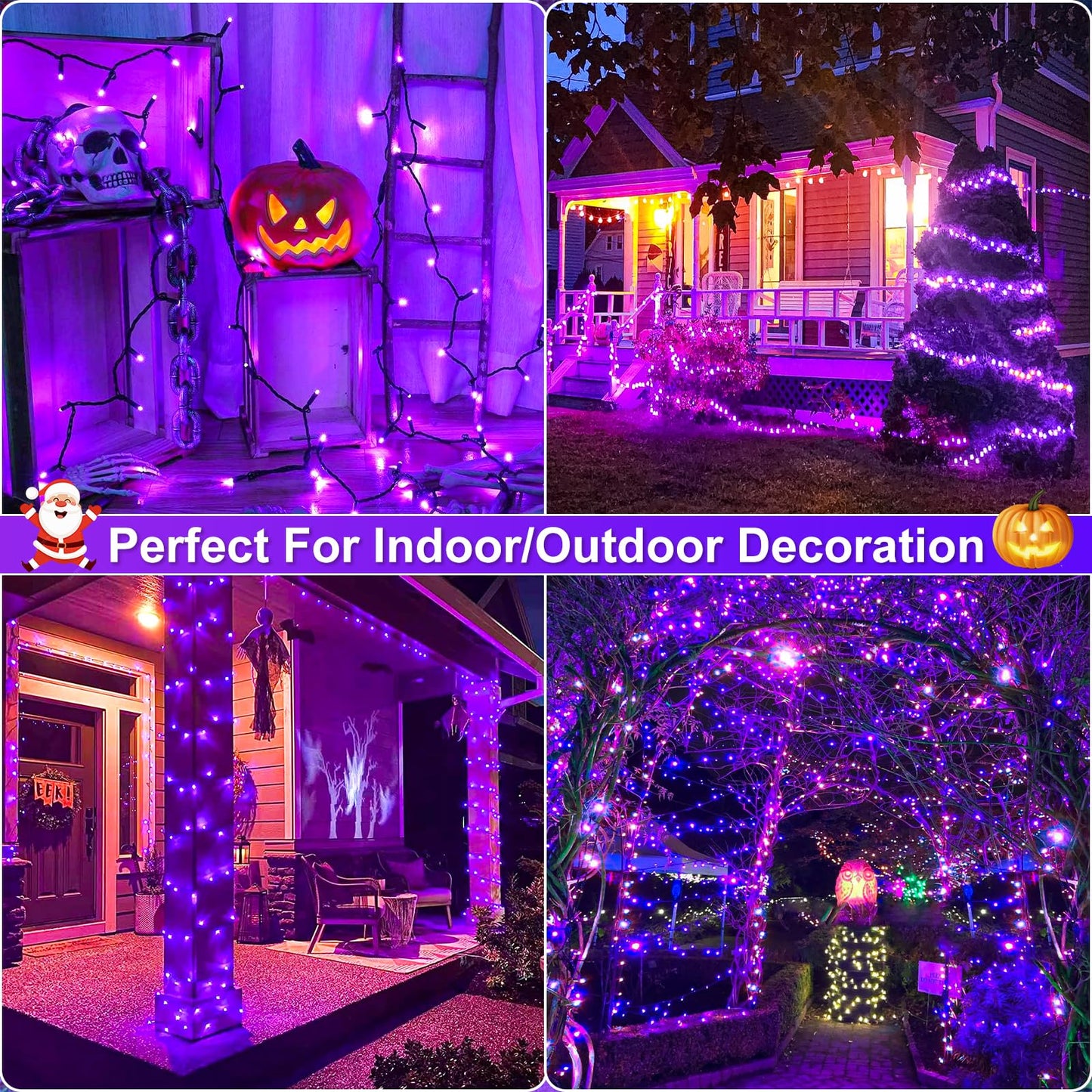 Nielfoi Purple Halloween Lights, 66FT 200 LED Halloween Lights Outdoor with 8 Modes Waterproof, Connectable String Light Indoor Green Wire for Tree Garden Patio Party Holiday Decorations
