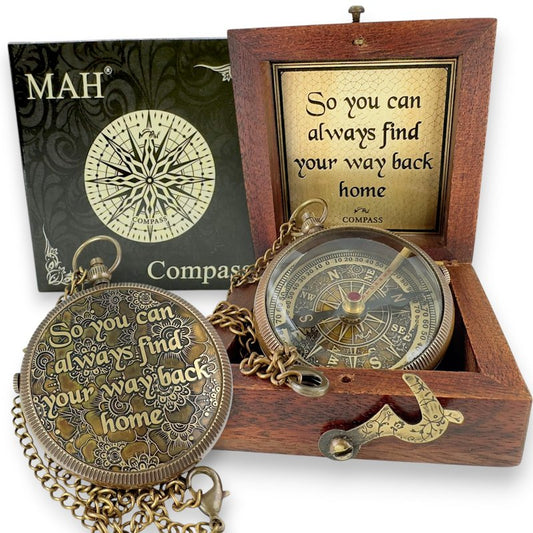 Handmade Brass Compass – “So You Can Always Find Your Way Back Home” or “Back to Me” Quote Gift for Son, Daughter, or Partner – Romantic Gift or Family Keepsake for Graduation, Travel, Farewell Gift