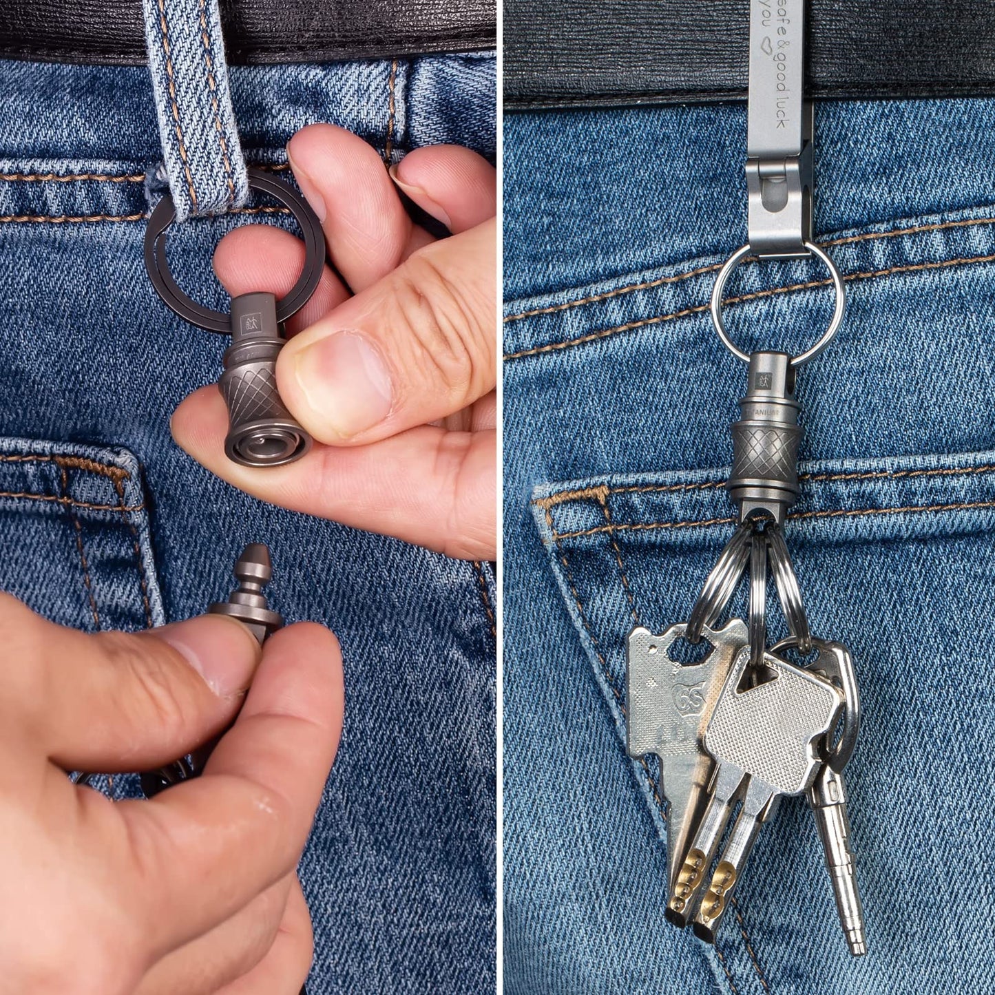 BANG TI Titanium Quick Release Swivel Keychain, Pull Apart Detachable Keychain Heavy Duty Car Key Holder with 4 Stainless Steel Key Rings （S 2-Pack）