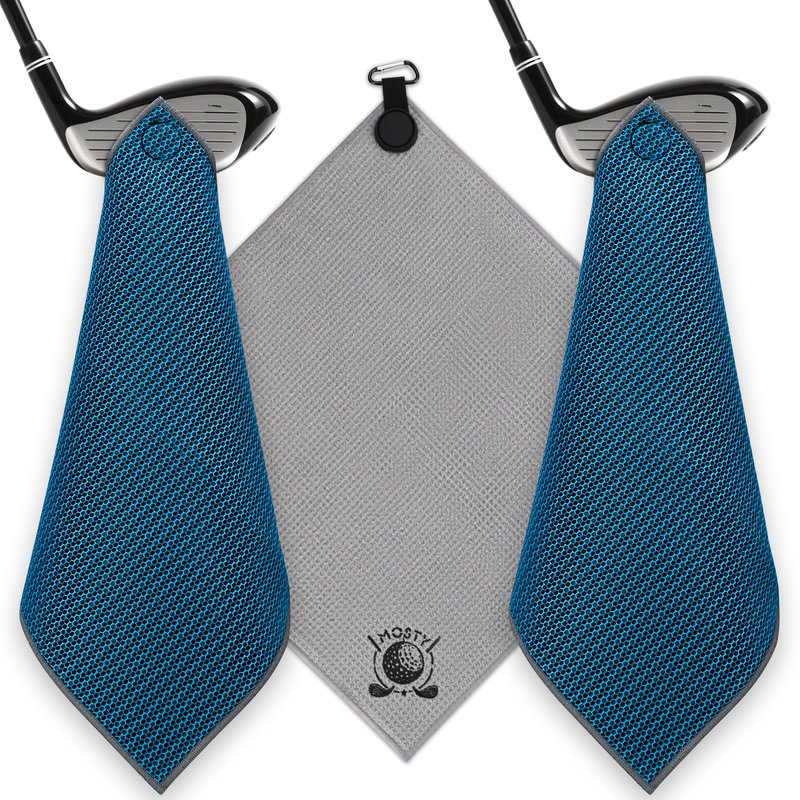 MOSTY Magnetic-Golf-Towel 2 Pack - Dual-Layer Waffle & Microfiber Golf Club Cleaning Towels with Strong Magnet for Golf Bags, Carts & Clubs - Premium Golf Accessories for Men & Women