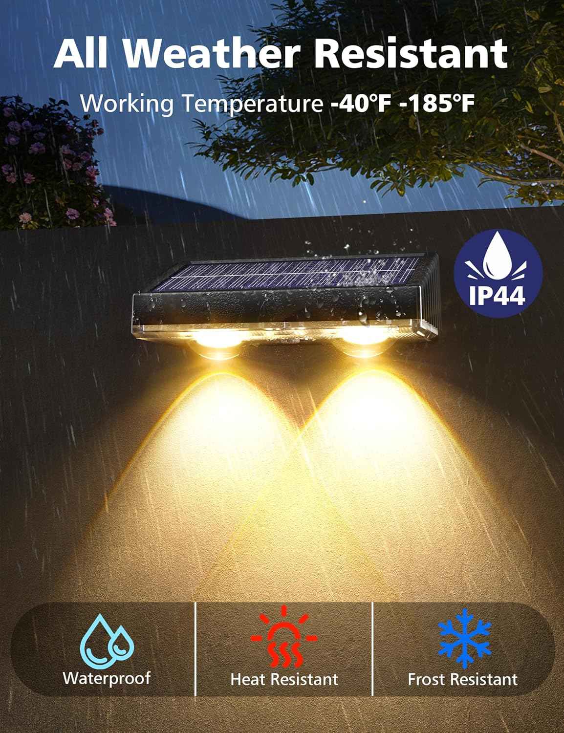 Solar Fence Lights Outdoor - Waterproof Warm White LED Lighting for Backyard, Deck & Patio (16 Pack, Black)