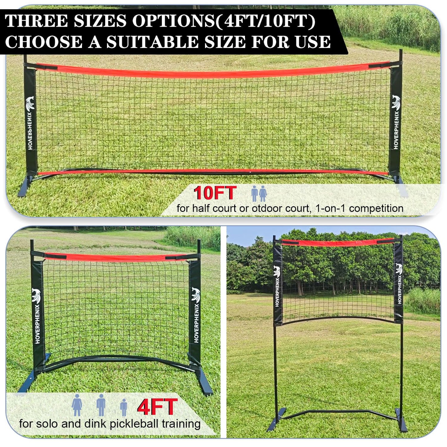 10FT Mini Pickleball Net, 4FT Adjustable Height Dink Training Rebounder Net with Paddles Set of 2, Pickleballs and Carry Bag for Outdoor Indoor Driveway Game, Easy Setup