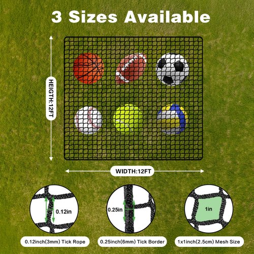 Golf Net, 12X12ft Golf Practice Net Sports Practice Barrier for Baseball, Hockey, Soccer, Netting for Garage, Backyard, Golf Hitting Net for Indoor Outdoor Sports Netting