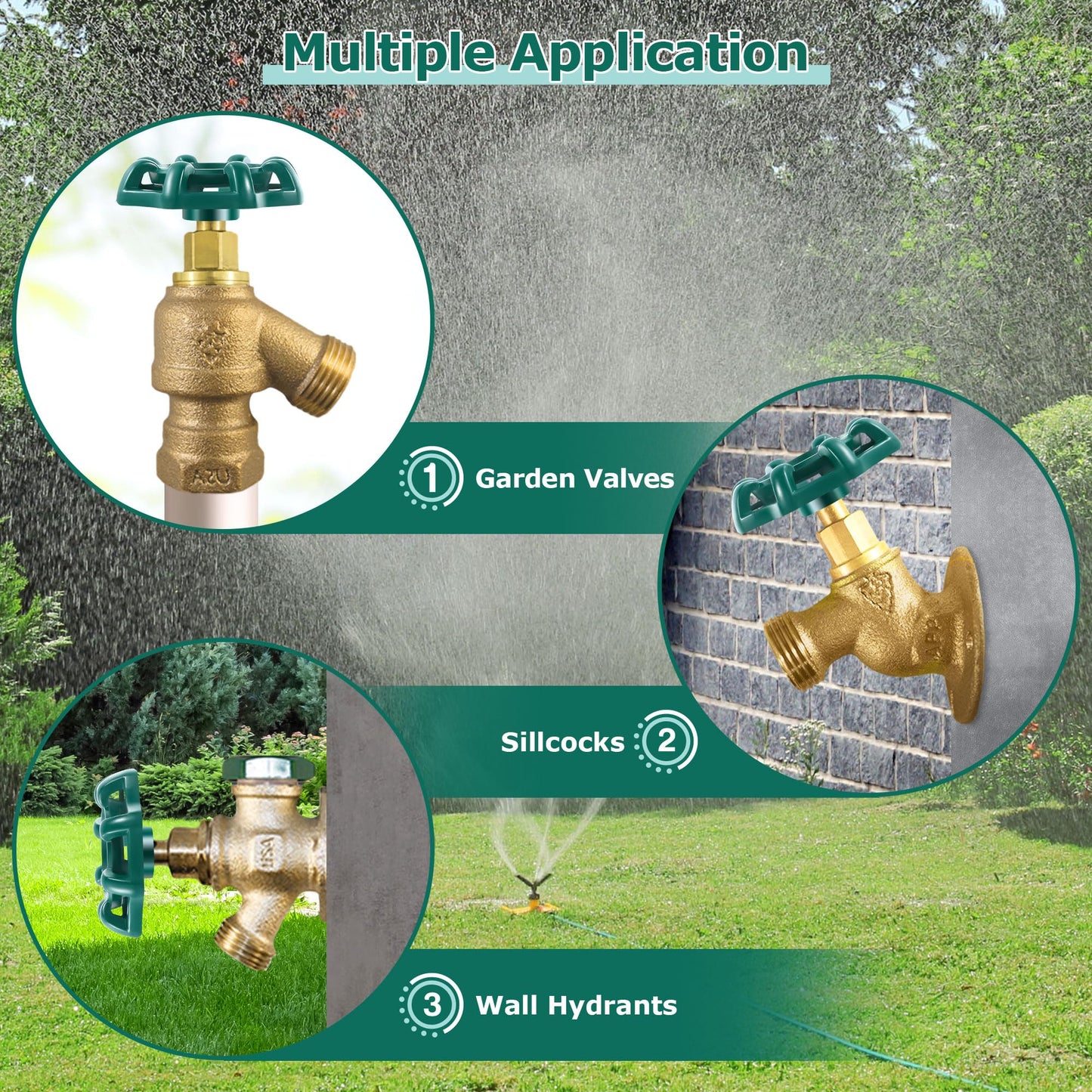 Dreyoo 2 Pack Outdoor Faucet Handles, 3/8 in Spigot Handles Compatible with Arrowhead PK1290, 12 Point Faucet Knob for Outside Hose Bibb, Garden Valves and Frost Proof Wall Hydrants(Green,Round)