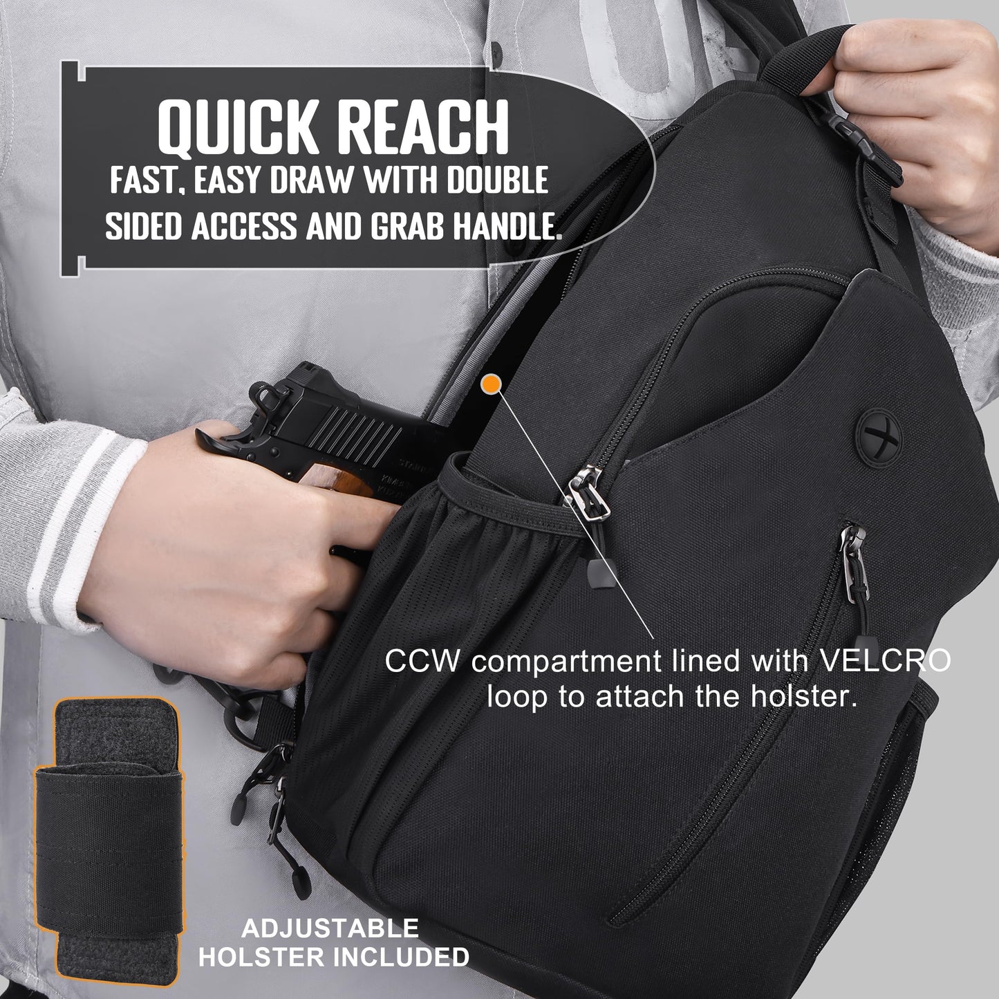 DEYACE Concealed Carry Bag for Men, YKK Zippers Large Crossbody Sling Backpack edc Bag with Gun Holsters, Travel Hiking Chest Pack Daypack