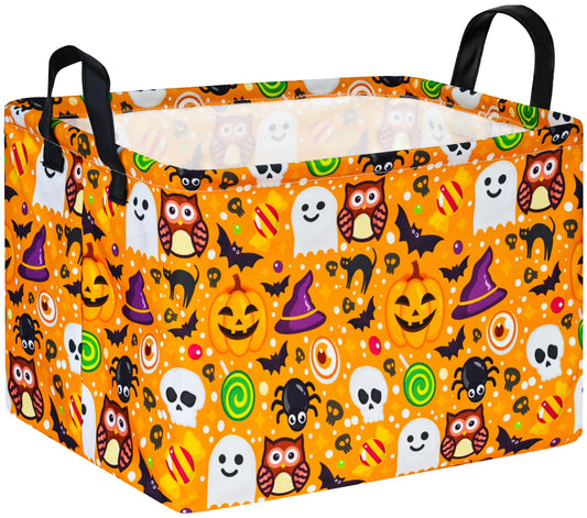 HUAYEE Happy Halloween Ghost Storage Basket Gift Laundry Bins Collapsible Storage Baskets Bins with Handles Laundry Basket Nursery Hamper for Home and Office Decoration