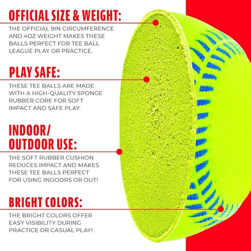 Franklin Sports - Pro Brite Neon Rubber Teeball - Youth T-Ball for Indoor & Outdoor Play
