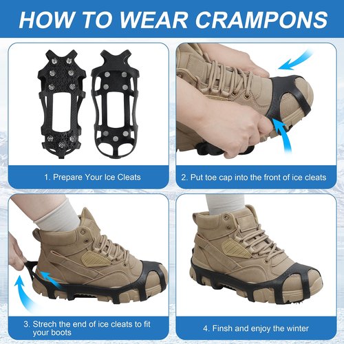 Crampons Ice Cleats for Shoes and Boots Traction Snow Cleats with 9 Studs Snow Cleats Chains Non Slip Rubber Crampons for Hiking Boots Men Women Ice Snow Winter Walking Climbing Fishing (L)