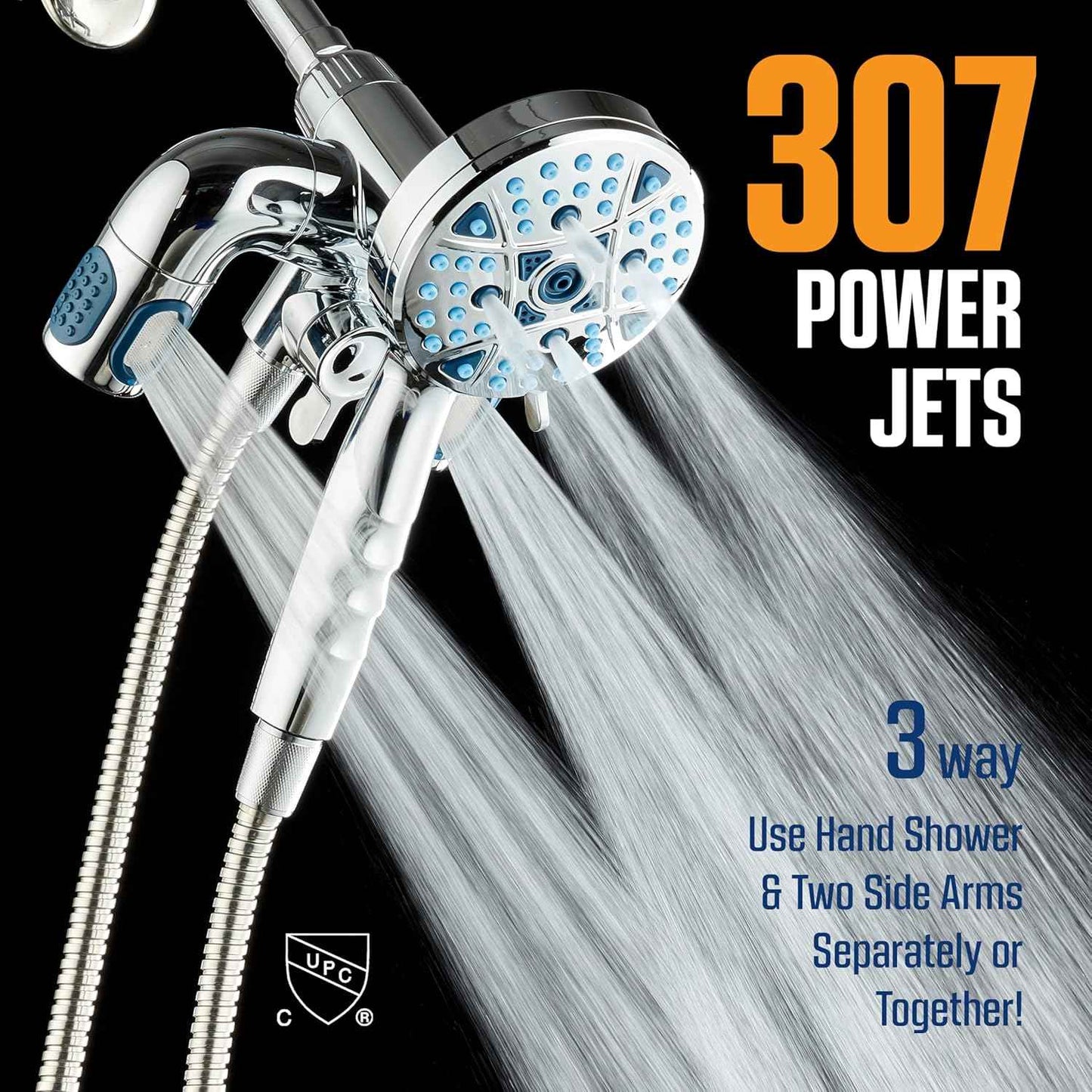 Polaris High Pressure Shower Head & Handheld Combo - 208 Settings, Magnetic Dock, Chrome Finish