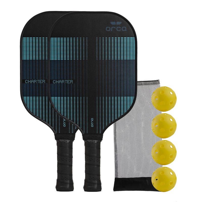 Orca Paddle Co. Charter Pickleball Paddle Set of 2 with 4 Pickleballs, 1 Mesh bag - Lightweight Racket for Beginners, Intermediate, Advanced Players - Premium Pickle-Ball Equipment and Accessories