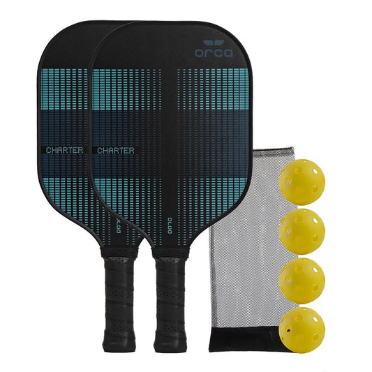 Orca Paddle Co. Charter Pickleball Paddle Set of 2 with 4 Pickleballs, 1 Mesh bag - Lightweight Racket for Beginners, Intermediate, Advanced Players - Premium Pickle-Ball Equipment and Accessories