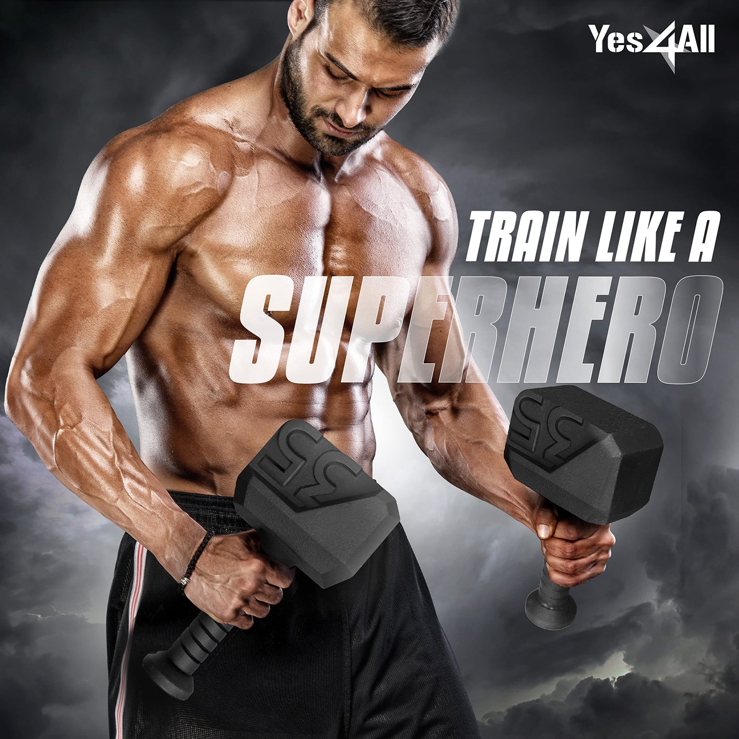 Yes4All Special Shape Hammer 35 lbs Kettlebell Anti Slip Handle Workout for Macebell Weights Exercises, Push up, Handle Grip Strength Training Equipment
