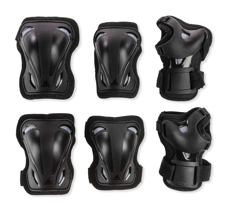Rollerblade Skate Gear 3 Pack Protective Gear, Knee Pads, Elbow Pads and Wrist Guards, Inline Skating, Multi Sport Protection, Unisex, Black, M