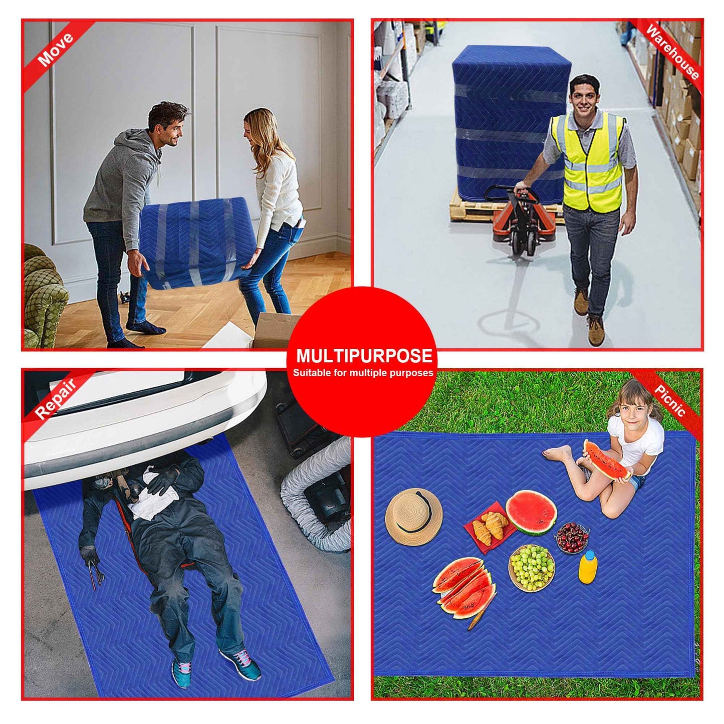 2 Pcs Moving Blankets, 40 x 72 inches Heavy Duty Packing Blankets for Protecting Furniture Professional Quilted Shipping Furniture Pads, Padded Mover Blankets (Blue)