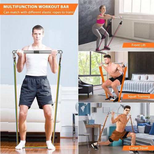 DASKING Detachable Resistance Bar - 38.5" Total Length – 500LBS Capacity, Portable Home Gym Bar for Full Body Workouts
