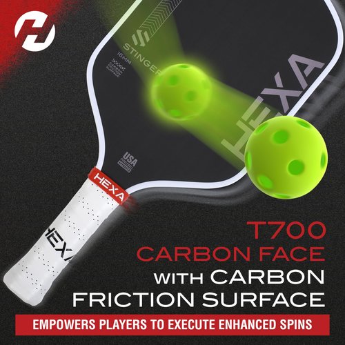 HEXA PICKLEBALL Stinger Paddle | USAPA Approved Pickleball Paddle | Raw Carbon Fiber Pickleball Paddle w/Carbon Friction Surface for Ultimate Spin & Consistency - Includes Paddle Cover (White)