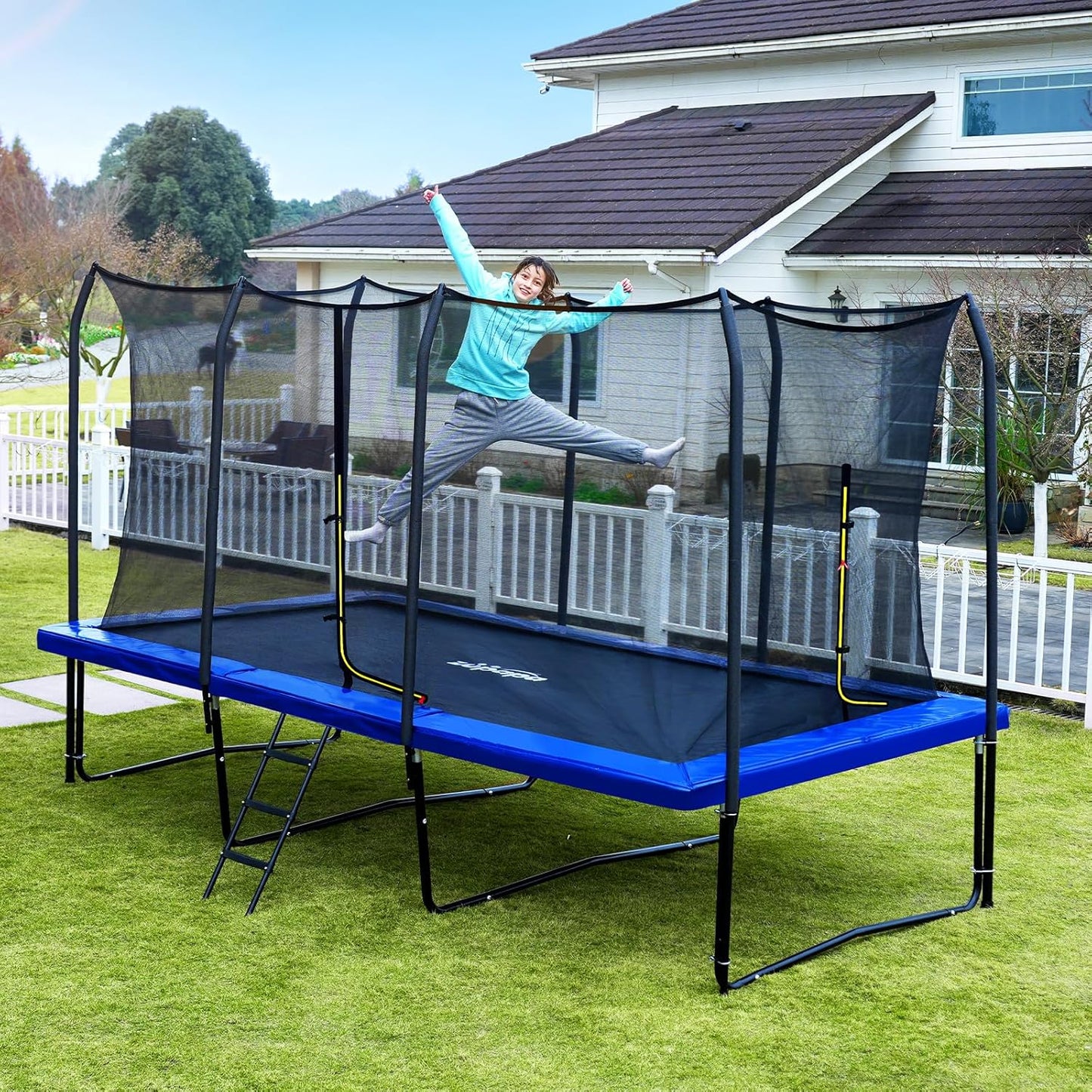 Zupapa Rectangle Trampoline - 1800LBS Weight Capacity | 10x17FT, 9x15FT, 8x14FT - Outdoor Fun with Basketball Hoops for Kids & Adults