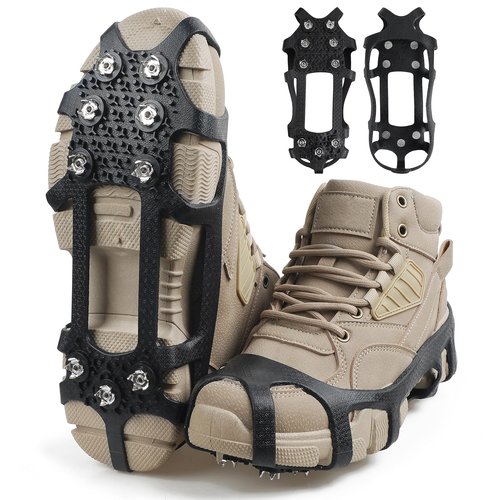 Crampons Ice Cleats for Shoes and Boots Traction Snow Cleats with 9 Studs Snow Cleats Chains Non Slip Rubber Crampons for Hiking Boots Men Women Ice Snow Winter Walking Climbing Fishing (L)