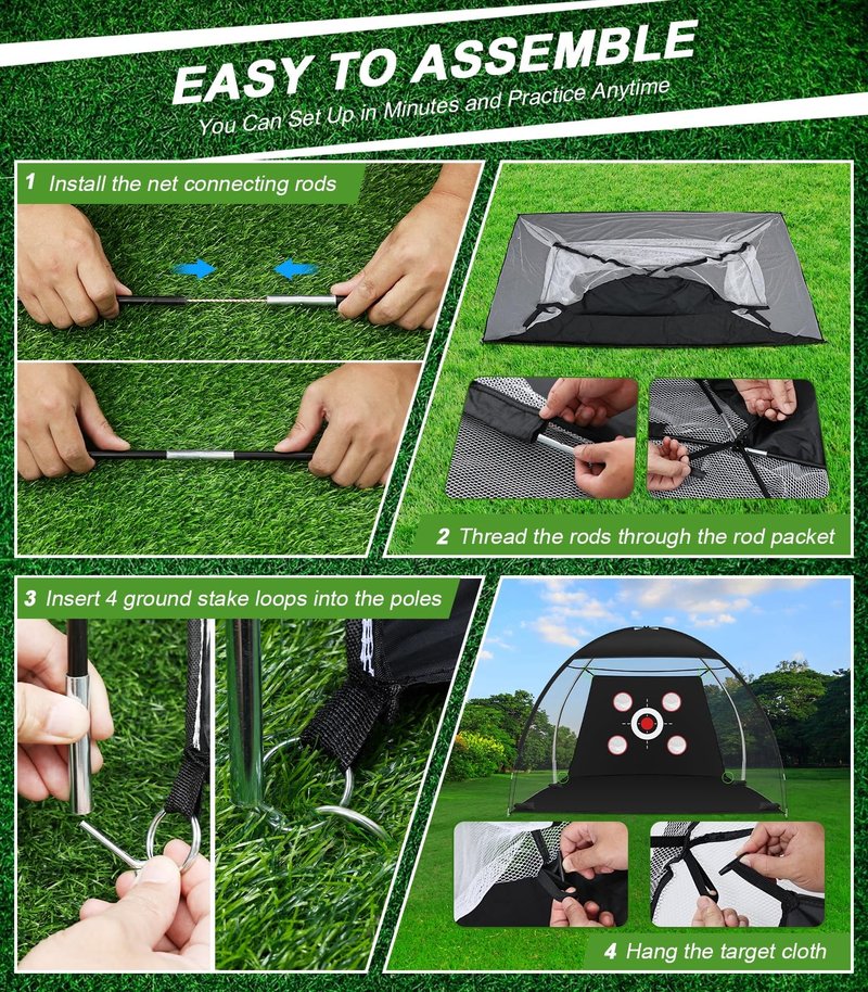 Golf Net, 10x7FT Golf Practice Net with Tri-Turf Mat for Outdoor Indoor, All-in-One Hitting Aid for Backyard Training Driving Chipping Swing, Gifts for Men/Him/Dad/Golfer