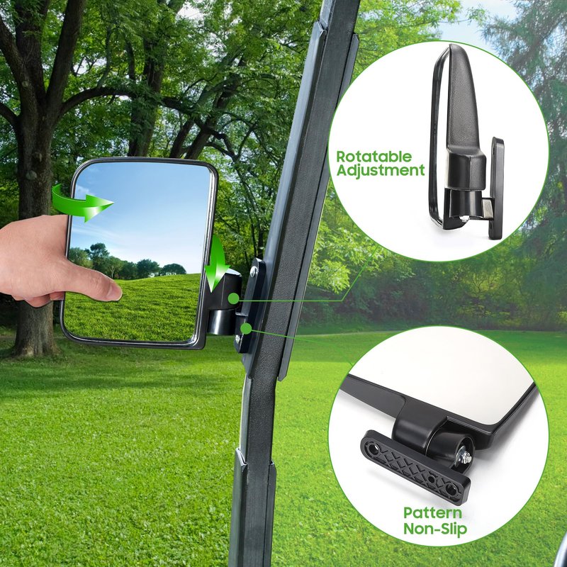 10L0L Newest Golf Cart Mirrors, Folding Side and Panoramic Rear View Mirror Kit for Yamaha Club Car EZGO, Eliminate Blind Spots Clear Convex Style